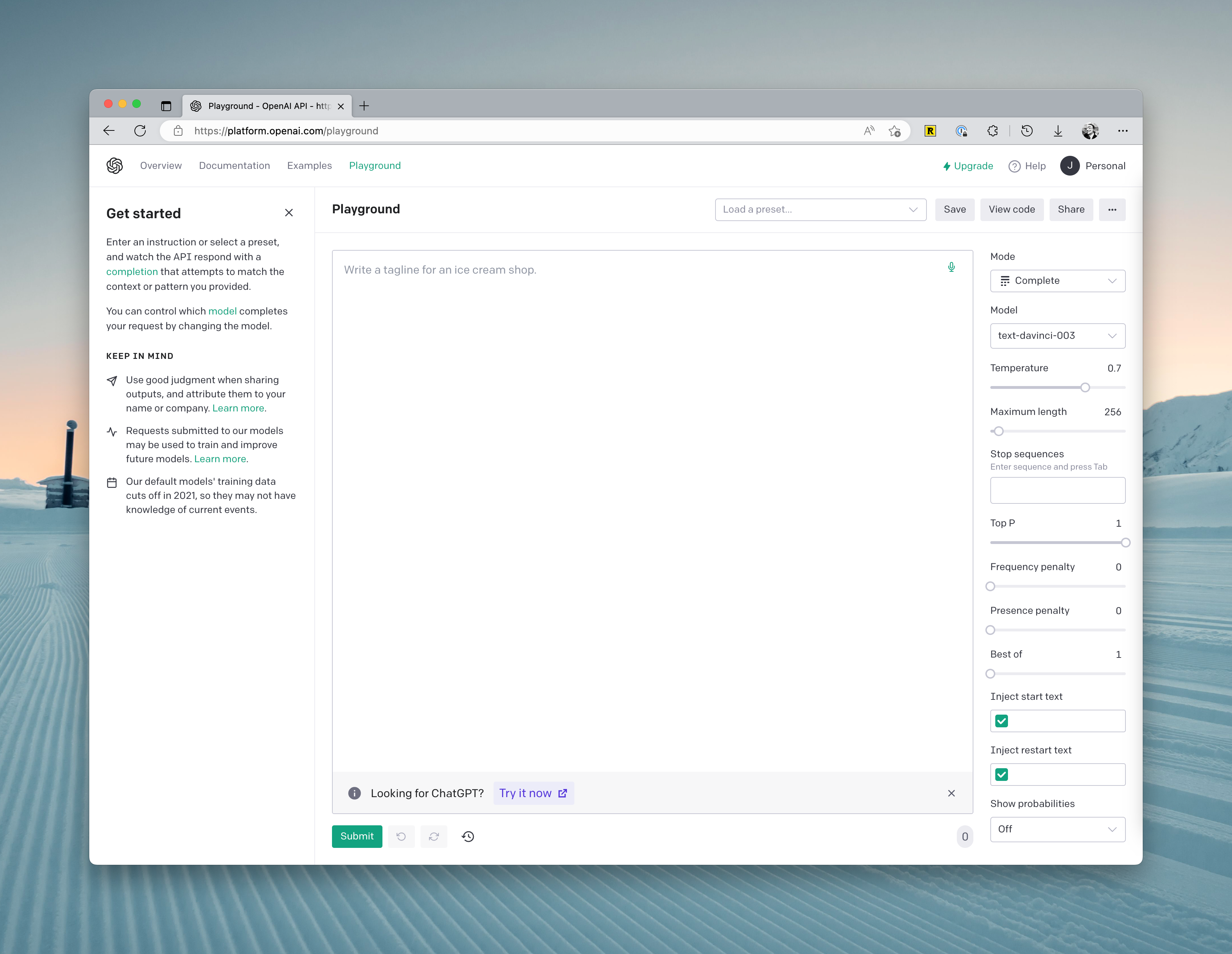 OpenAI Playground 使用方法
